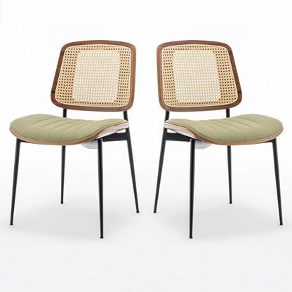 LUNLING Dining Room Chairs Set of 4 Mid Century Modern Retro Green Faux Leather Kitchen Chair with Walnut Bentwood Upholstered Seat Metal Legs Chair for Kitchen Dining Room Chairs(LightGreen) - color: Green2, size: Set of 4