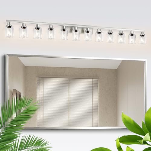 Brushed Nickel Bathroom Vanity Light, 12 Light Brushed Nickel Bathroom Lighting fixtures Over Mirror, Brushed Nickel Bathroom Vanity Lights Wall Lighting for Mirror Bedroom, Living Room - color: Nickel, size: 12-light