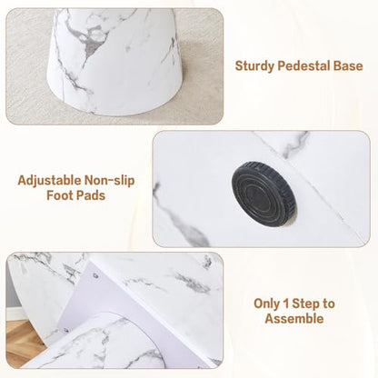 White Round Dining Table for 4-6,45" Round Kitchen Table,Faux Marble Round Dinner Table,Modern Dining Table with Pedestal Base for Apartment Dining Room - color: 45'' White