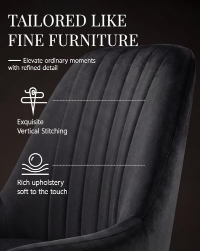 Black Velvet Dining Chairs Set of 6, Modern Kitchen and Vanity Chairs | Modern upholstered vanity chairs with gold metal legs, stain-resistant hand-quilted fabric, high-density foam cushion seat - color: Black, size: Set of 6