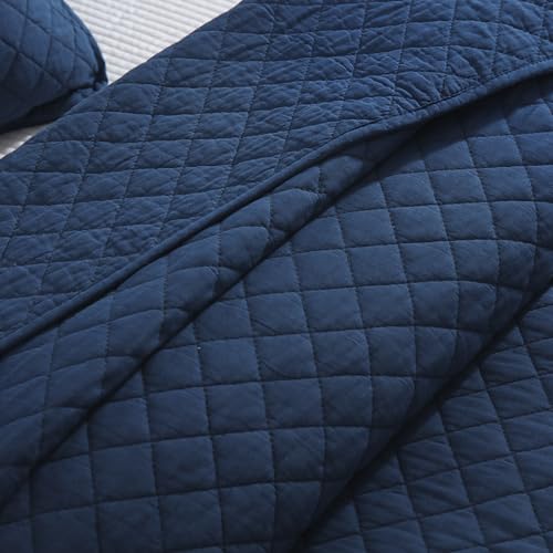 Wistown Cotton Queen Bedspread Quilt Bedding Set, Navy Blue | 3 Pieces Reversible Lightweight Soft Coverlets Comforters, All Seasons, Diamond Stitching Pattern - color: Navy Blue Diamond Pattern, size: Queen (90 by 98inch)