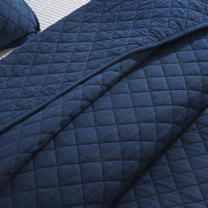 Wistown Cotton Queen Bedspread Quilt Bedding Set, Navy Blue | 3 Pieces Reversible Lightweight Soft Coverlets Comforters, All Seasons, Diamond Stitching Pattern - color: Navy Blue Diamond Pattern, size: Queen (90 by 98inch)