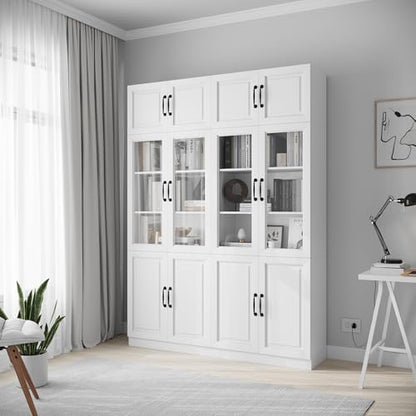 Bobve 86.6" H Extra Tall Narrow Storage Cabinet, Tall Bathroom Cabinet with Glass Door and Shelves, 5-Tier Free-Standing Cube for Bathroom, Living Room, Kitchen, Big Compartment - size: 31.5"W