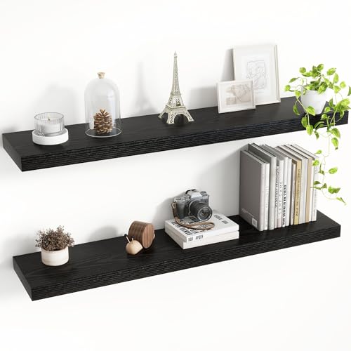 Acovy 36 Inch Floating Shelves, 8 Inch Deep Floating Shelves for Wall, Hanging Shelf with Invisible Brackets, Deep Shelves for Bathroom, Bedroom, Living Room, Black, Set of 2 - color: Black, size: 8"Wx36"L-2pcs