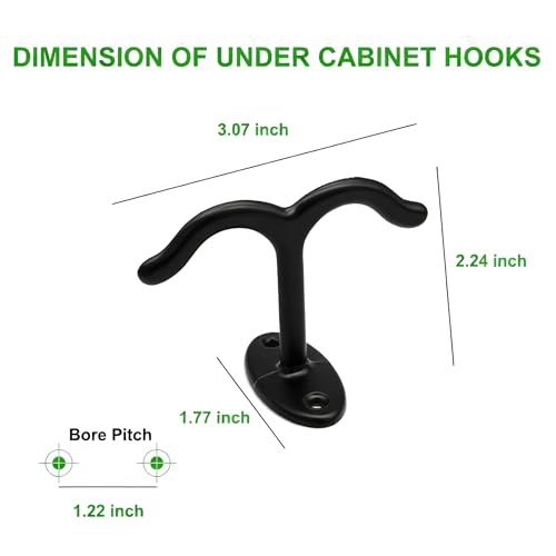 10 Pcs Zinc Alloy Ceiling Double Hook Cabinet Wardrobe Coat Towel Hat Hook Hooks Under Cabinet Shelf (Black) - color: Black