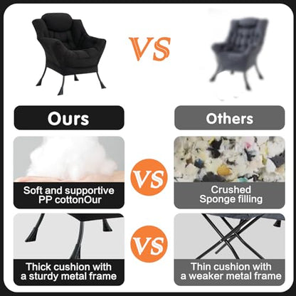 Lazy Chair, Comfy Reading Accent Chair for Bedroom, Black | Comfy Bedroom Accent Chair with Washable Removable Cover and extra throw pillowfor Living Room Dorm - color: Black-single