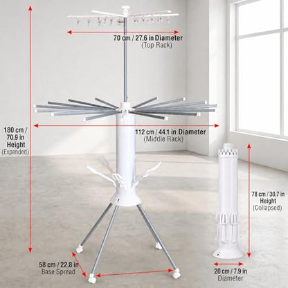 Clothes Drying Rack Foldable with Rolling Wheels, Portable Laundry Drying Rack with 16 Aluminum Arms, Stable 4-Leg Base, 360° Rotating Design for Indoor Outdoor (Double-Tier with Shoe Rack) - size: 2-Tier