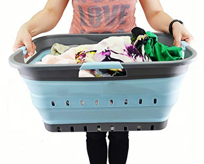 SAMMART 42L (11 gallon) Collapsible Plastic Laundry Basket - Foldable Pop Up Storage Container/Organizer - Portable Basket - Space Saving Hamper/Basket (2, Grey/Sea Angel) - color: Grey/Sea Angel