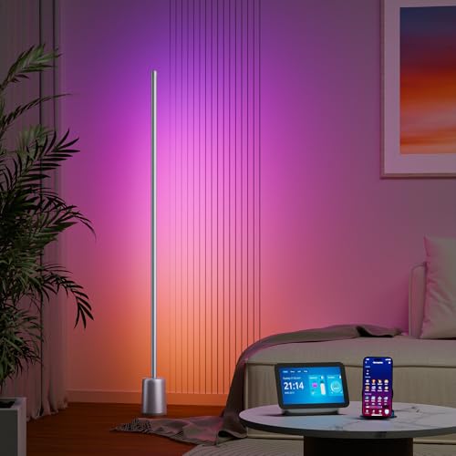 Corner Floor Lamp, 1500lm RGBW Corner Lamp Work with Alexa & Google Assistant, 16 Million DIY Colors, Sync with Music, App Control, Modern LED Floor Lamp for Living Room & Bedroom, Silver Grey - color: Silver Grey