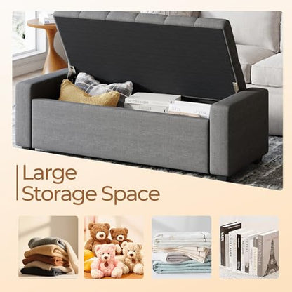 Storage Ottoman Bench,Large Entryway Ottoman with Storage, Rectangular Bench with Cushion and Safety Hinge for Living Room Bedroom,Darkgray - color: Dark Gray