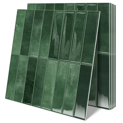 10 Sheets Upgraded Thicker Design Subway Tile Peel and Stick Backsplash | 12”×12”Self Adhesive Wall Tiles Stick on Back Splash for Kitchen,Bathroom,Camper(Forest Green) - color: Forest Green