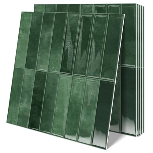 10 Sheets Upgraded Thicker Design Subway Tile Peel and Stick Backsplash | 12”×12”Self Adhesive Wall Tiles Stick on Back Splash for Kitchen,Bathroom,Camper(Forest Green) - color: Forest Green