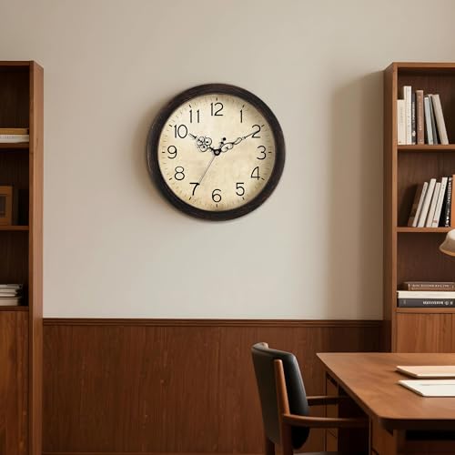 KECYET 16" Wall Clock Large Battery Operated Quartz Silent Quartz (Bronze) | Kitchen Clock Living Room Retro Rustic Kitchen Bathroom Home Office Bronze - size: 16 Inch
