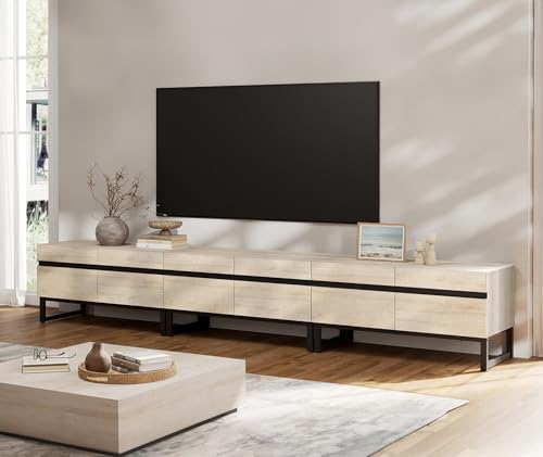 WAMPAT Modern TV Stand for 32-110 Inch TVs, Wood Entertainment Center with Metal Base Storage Cabinets, Media TV Console for Living Room, Light Oak, 3Pcs - color: Light Oak, size: 3 Pcs