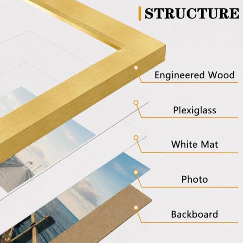 HEART ART 10x10 Gold Picture Frame 6x6 with Mat Set of 9 | Gallery Wall Frame Set, Collage, Square Picture Frames - color: Gold, size: 10x10 for 6x6