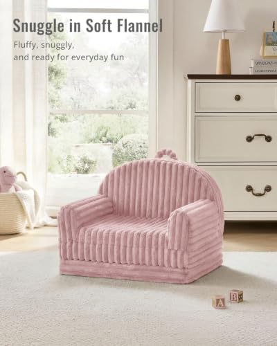 Blissful Diary Kids Couch, 2-in-1 Soft Kids Sofa, Kids Sofa Chair, Comfy Kids Furniture for Playroom, Reading & Play, Fuzzy Blush Pink - color: Fuzzy Blush Pink