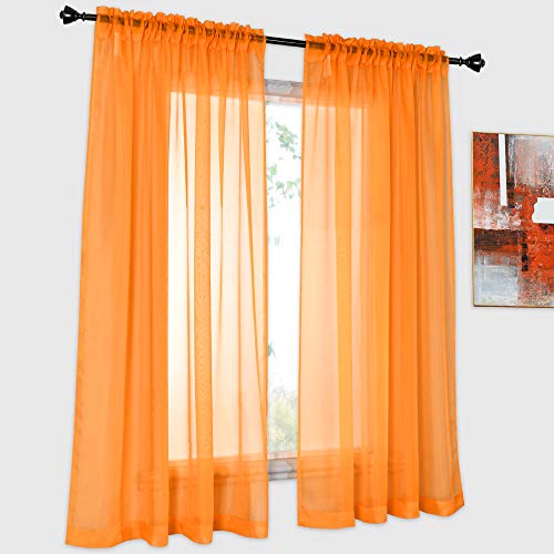 2 Panels Solid Color Orange Sheer Curtains Elegant Rod Pocket Window Voile Panels Drapes for Bedroom Living Room (52X54 Inches) - color: Orange, size: 52"W x 54"L (Pack of 2)