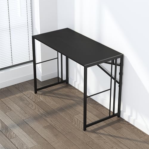 Lutown-Teen Narrow Folding Computer Desk 35 inch, Black | Writing Gaming Computer Desk for Small Spaces, No Assembly Required Small Office Table - color: Black, size: 35 Inch