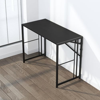 Lutown-Teen Narrow Folding Computer Desk 35 inch, Black | Writing Gaming Computer Desk for Small Spaces, No Assembly Required Small Office Table - color: Black, size: 35 Inch