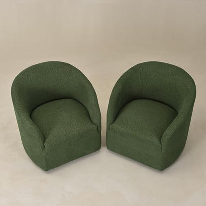 KINWELL 32" Wide Modern Boucle Swivel Barrel Chairs Set of 2, No Assembly Round Upholstered Swivel Accent Armchairs for Living Room, Bedroom (Green) - color: Green, style: Set of 2