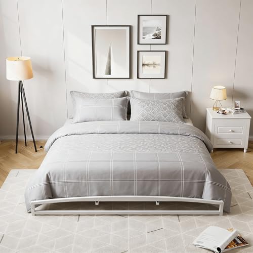 IDEALHOUSE Low Bed Frame, 6 in Full Size Metal Platform Bed Frame, White | Arch Design, Heavy Duty Bed Frame, Strong Bearing Capacity, No Box Spring Needed, - color: 6 Inch White, size: Full