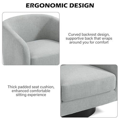 Swivel Barrel Accent Chair, Comfy Reading Armchair, Light Gray, Set of 2 | Club Chairs for Adults, Low-Back Design, Modern Round Style, Solid Wood Frame & Metal Swivel Base, For Living Room & Bedroom - color: Light Gray