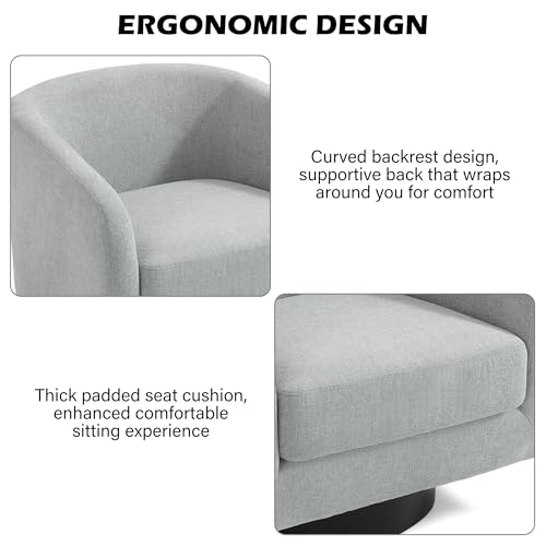 Swivel Barrel Accent Chair, Comfy Reading Armchair, Light Gray, Set of 1 | Club Chairs for Adults, Low-Back Design, Modern Round Style, Solid Wood Frame & Metal Swivel Base, For Living Room & Bedroom - color: Light Gray