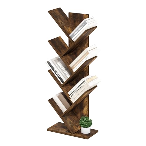 Furinno Tree Book Shelf, 7-Tier Bookshelf with Angled Open Shelf, Tree Bookcase for Room Decor, 8.4 x 15.7 x 39.4, for Organization and Storage, for Living Room, Bedroom, Home Office, Amber Pine - color: Amber Pine, size: 7-Tier Tree Bookcase