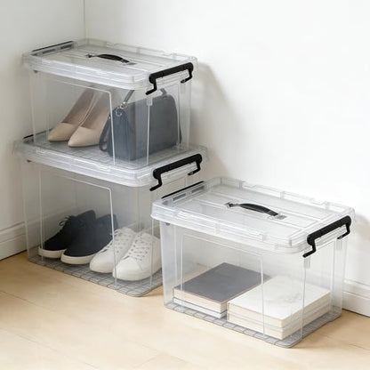 4 Pack 90 QT Plastic Storage Bins with Lids | Clear Stackable Bins with Secure Latches and Handles Heavy-Duty Storage Containers For Home Office and Garage Organization - size: 90 Qt