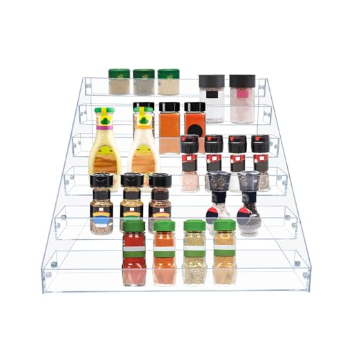 PMMASTO Tiered Spice Rack, Seasoning Organizer, Clear Acrylic Vertical Shelves Can Organizer for Countertop, Cabinet, Pantry, Kitchen Organization and Storage - 6 Tier - size: 6 Tier - inner width 1.93''