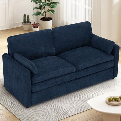 3 Pieces Chenille Sofa Set w/Two Arm Pillows, Blue | Upholstered 2 Pieces Loveseat & 3-Seater Sofa w/Soft Cushions, Modern 2-Seat & 3-Seat w/High-Density Foam for Living Room - color: Blue, size: 69" & 69" & 89" Sofa Set