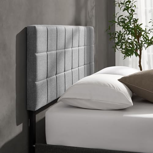 Hearth & Harbor Bed Headboard, Square Tufted Linen Queen Headboard Only, Upholstered, Wall Mounted, Adjustable Height 34'-42', Modern, Silver - color: Silver, size: Queen