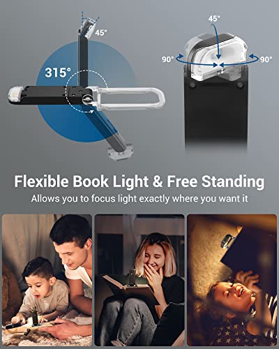 DEWENWILS USB Rechargeable Book Light for Reading in Bed, Warm White, Brightness Adjustable, LED Clip on Book Reading Lights, Perfect for Bookworms, Kids, Black | 2-Level Brightness, Flexible Lighting Angle, Compact & Lightweight, Ideal for Bookworms, Kid