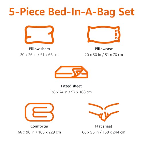 Amazon Basics 5-Piece Soft, Easy-Wash Microfiber Kid's Bed-in-a-Bag Bedding Set with Sheet and Comforter, Twin, Pink, Solid - color: Pink, size: Twin
