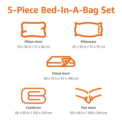 Amazon Basics 5-Piece Soft Microfiber Kid's Bed-in-a-Bag Bedding Set, Twin, Green, Solid - color: Green, size: Twin