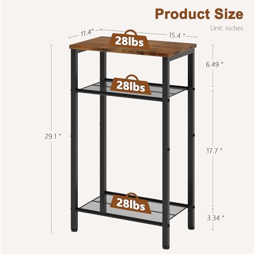Hoctieon 3 Tier End Table, Telephone Table, Narrow Side Table with Storage, Nightstand for Small Spaces, Metal Frame, For Living Room, Bedroom, Sofa Couch, Hall, Easy Assembly, Rustic Brown - color: Rustic Brown, size: 1 Pack