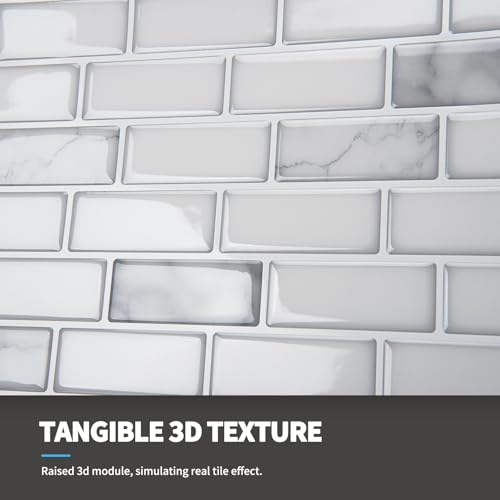 Art3d 10-Pack Peel and Stick Stone Backsplash Tile, 12" x 12", White Marble | Strong Adhesion, Lightweight, Cuttable, Waterproof, Fadeless, Crack Resistant, for Kitchen, Bedroom, Ideal for Recently Moved - color: White Marble