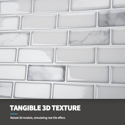 Art3d 10-Pack Peel and Stick Stone Backsplash Tile, 12" x 12", White Marble | Strong Adhesion, Lightweight, Cuttable, Waterproof, Fadeless, Crack Resistant, for Kitchen, Bedroom, Ideal for Recently Moved - color: White Marble