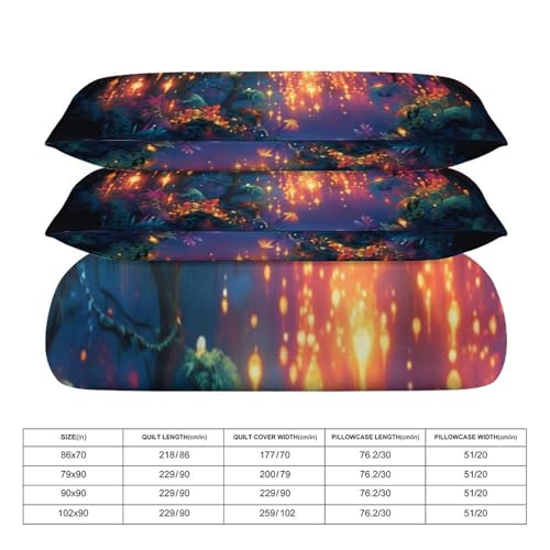 Enchanted Forest 3 Piece Reversible Bedding Set 79"x90",Double Sided Brushed Microfiber Duvet Cover Set with 2 Pillowcases Soft Breathable Comforter Cover for Home - color: Enchanted Forest-2, size: 79"x90"