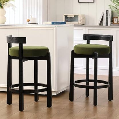 HEAH-YO Mid Century Modern Bar Stools Set of 2, 26.5" Counter Stools with Low Back, Velvet Upholstered Barstools with Black Wood Legs Bar Chairs for Kitchen Island Dining Room, Green - color: 26.5" Green Velvet Black Wood, size: Counter Height - Set of 2