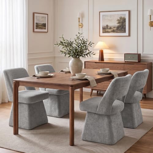 VKNOW Upholstered Swivel Dining Chair with Curved Open Back | Modern Dining Room Chairs with Chenille Fabric, Space-saving, Easy Assembly, for Dining Room, Living Room, Bedroom, Gray - color: Grey