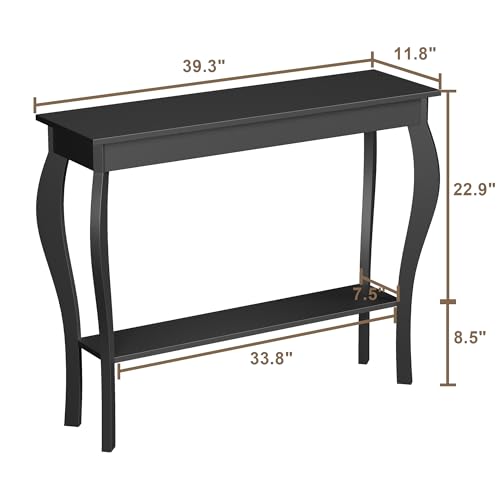 ChooChoo 39" Narrow Entryway Table with Storage Shelf, Black | Console Table with Curved Legs, Chic Accent Sofa Table with Shelves for Entryway, Living Room, Hallway - color: Black