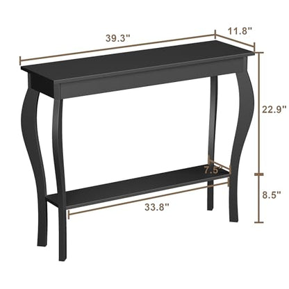 ChooChoo 39" Narrow Entryway Table with Storage Shelf, Black | Console Table with Curved Legs, Chic Accent Sofa Table with Shelves for Entryway, Living Room, Hallway - color: Black