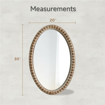 COZAYH Distressed Wood Frame Accent Mirror, Rustic Farmhouse Style Decorative Wall Mirror (Oval) - size: 20"L x 1"W