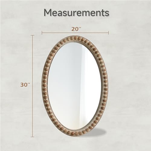 COZAYH Distressed Wood Frame Accent Mirror, Rustic Farmhouse Style Decorative Wall Mirror (Oval) - size: 20"L x 1"W