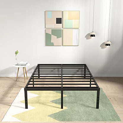DiaOutro 18 Inch High Bed Frame Queen Size with Storage, Black | Steel Slats Platform No Box Spring Needed Mattress Foundation, Easy Assembly, Noise Free - size: Queen, style: 18 Inch (Black)