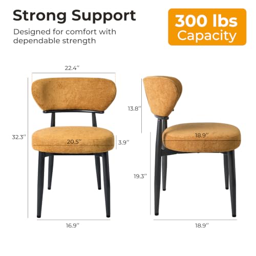 Dining Chairs Set of 2, Modern Upholstered Fabric Dining Chairs | Thick Cushioned Seat & Curved Back, Polyester Fabric, Sturdy Black Metal Legs for Kitchen & Living Room, Brownish yellow - color: Brownish Yellow, size: Set of 2