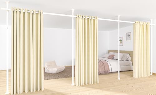 Room Divider Curtain Rod No Drilling for Wide Space, Adjustable 28-171in(W) 4-10ft(H) Heavy Duty Floor to Ceiling Tension Rod Temporary Privacy Wall Dividers Separation Partitions White Window Rods - color: White, size: 28-171 inch