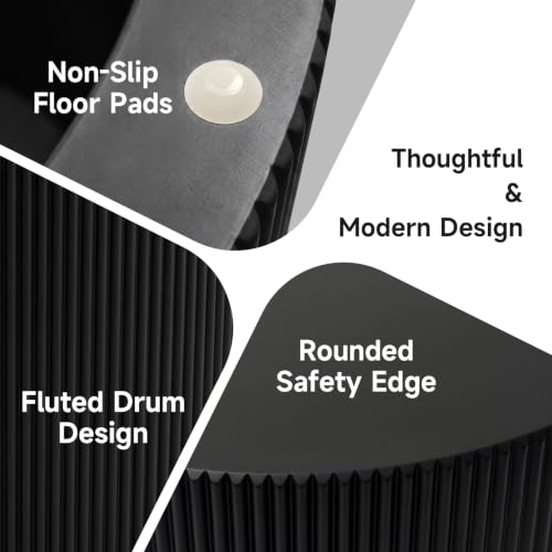 Nesting Round Coffee Table Set of 2 Black No Assembly | Nesting Coffee Tables for Living Room, MDF Wood Nightstands, Modern Drum Side End Tables with Vertical Fluted Design - color: Black