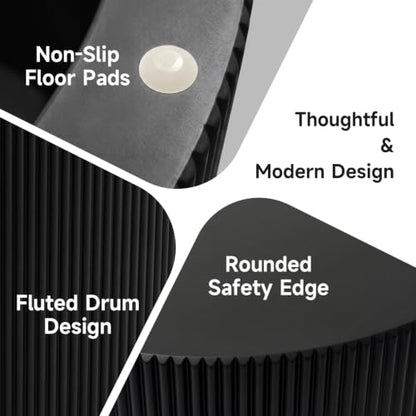 Nesting Round Coffee Table Set of 2 Black No Assembly | Nesting Coffee Tables for Living Room, MDF Wood Nightstands, Modern Drum Side End Tables with Vertical Fluted Design - color: Black